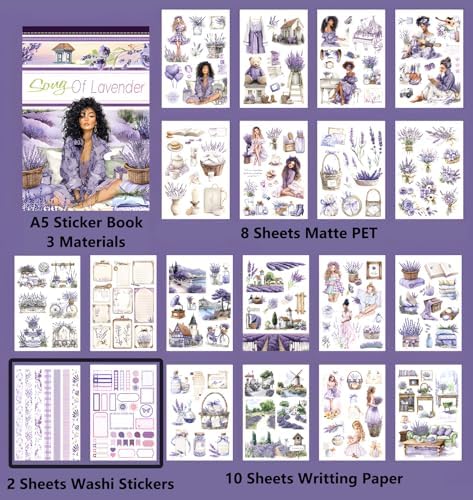 YagCu Junk Journal Sticker Book, Lavender Journaling Stickers, Purple Scrapbook Supplies, Pre-Cut Aesthetic Scrapbooking for Adults, Decorative Ephemera Bullet Planner DIY Arts Craft Collage - Image 5
