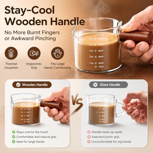 2 Pack Borosilicate Glass Espresso Shot Glass Measuring Cups with Handle - Image 2