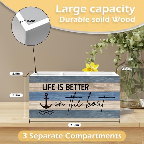 Boat Captain Owner Gifts Pen Pencil Holder, Boating Gifts for Women Men, Beach Desk Accessories, Life Is Better on the Boat Wooden Pen Pencil Organizer for Lake House Desk Decor - Image 7