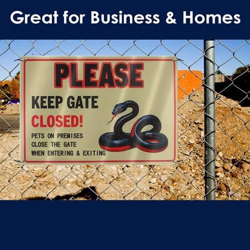 Vintage Metal Tin Sign - Keep Gate Closed Pets On Premises Warning Sign with Snake Graphic, Rustic 8x12 Inch Durable Wall Decor for Yard, Garage, Home Kitchen, Gate - Image 2