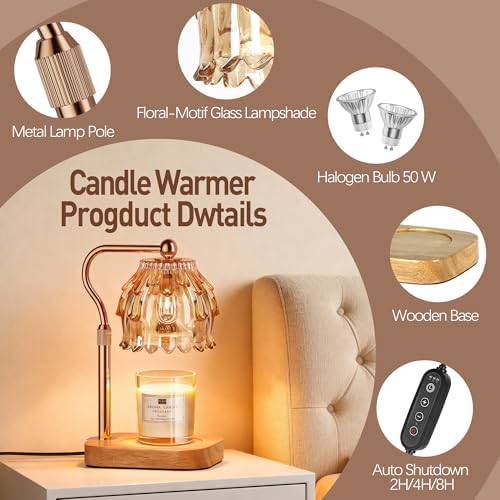 Candle Warmer Lamp with Timer - Flower Electric Wax Melter Warmer Adjustable Height for Jar Candles, Gift for Women, Mom, Christmas, Birthday,Home Decor - Image 6