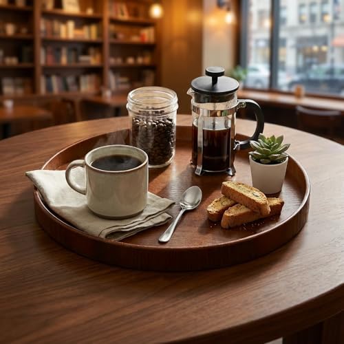 Round Trays Home Decor, 11.8" Large Round Wood Tray for Ottoman, Large Tray for Ottoman Coffee Table Candle Holder, Wooden Serving Decorative Trays for Home Kitchen Office Organizer - Image 7