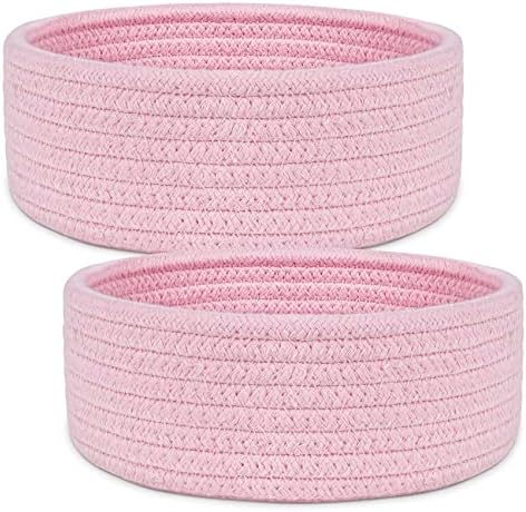 ABenkle 2 Pack Small Baskets, Cotton Rope Woven Basket, Cute Mini Tiny Storage Baskets, Decorative Boho Basket for Nursery Living Room Bedroom Shelf, Empty Gift Basket - Pink by ABenkle