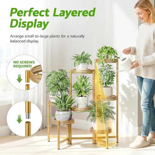 7 Tiered Metal Corner Plant Stand Indoor Outdoor, Tall Large Folding Rack with Rust Proof 10 Inch Wide Tray, Heavy Duty Flower Shelf for Multiple Plants for Patio - GoldWave - Image 6