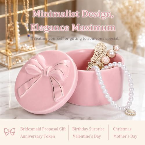 Hipiwe Ceramic Jewelry Box with Bow Bridesmaid Shower Gifts Trinket Dish - Image 5