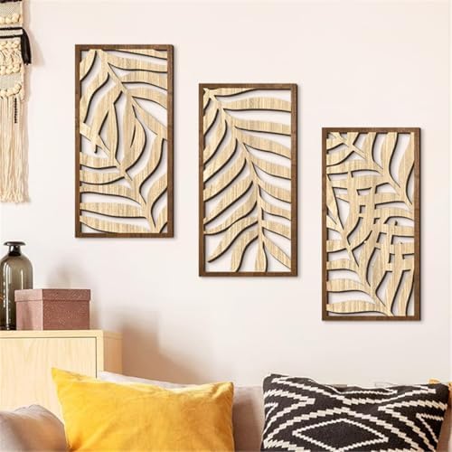 3 Pcs Tropical Leaf Wood Wall Art Decor, Boho Wall Sculptures for Home (C) - Image 6