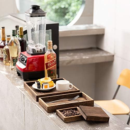 Yangbaga Rustic Wooden Serving Trays with Handle - Set of 7 Rectangular Platters for Entertaining, Breakfast, Coffee Table, Home Decor - Image 6