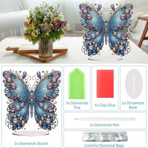 Diamond Painting Kits for Adults Beginners, 5D Full Drill Flowers and Butterfly Crystal Art Desktop Ornament, DIY Single Sided Home Office Desk Decor, Creative Craft Gift Set with Tools - Image 3