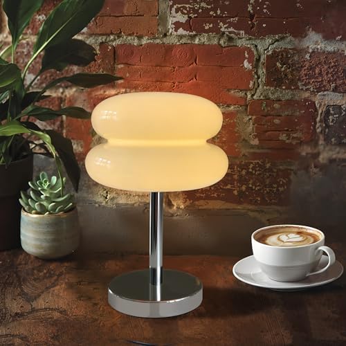 Cordless Mushroom Lamp, Mid Century Modern Glass Lamp 6000mAh Rechargeable Small Table Lamps, Cute Cool Desk Lamps for Living Room Nightstand Home Decor Aesthetic by XMINKDZA