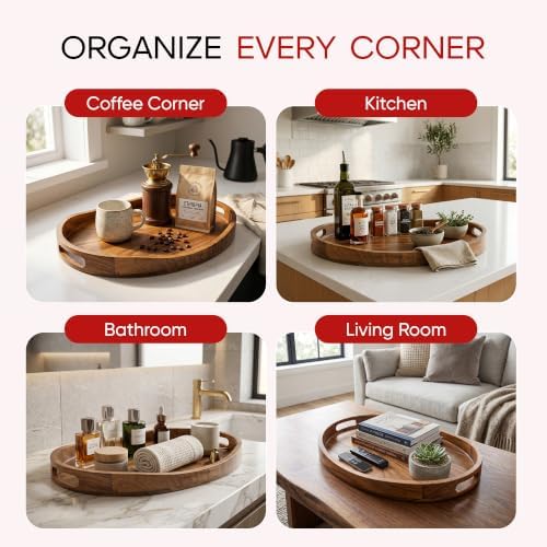 Oval Wood Ottoman Tray, 20 x 14.9 Inch Decorative Serving Tray for Coffee Table, Large Brown Wooden Tray for Living Room, Bedroom and Home Decor - Image 6