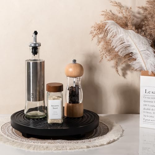 Round Decorative Tray Farmhouse Bathroom Decor Wood Riser, 9" Black - Image 3