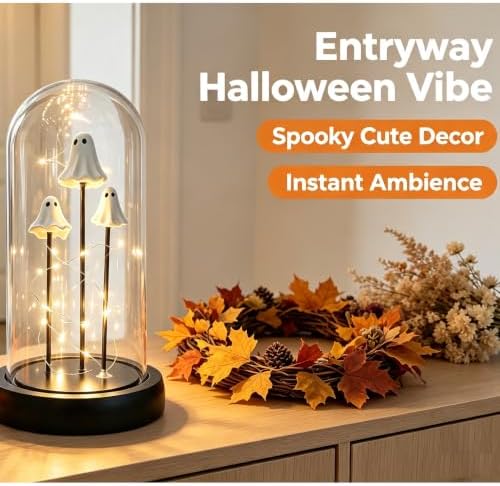 Halloween Lamp, Cute Ghost Night Light, Glass Cloche Stand Lamp - Image 2