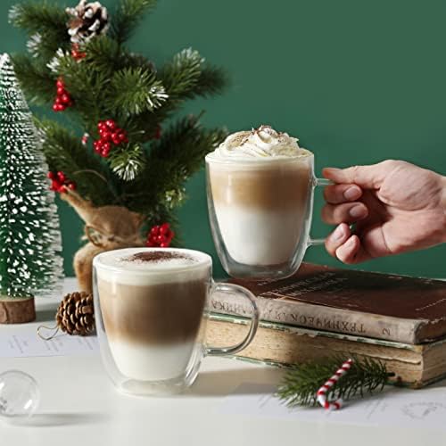 CNGLASS Glass Coffee Mugs 12oz,Double Walled Insulated Cappuccino Mug with Handle,Clear Espresso Cups for Cappuccino,Latte,Tea Bags,Hot and Cold Beverages,Set of 4 - Image 6