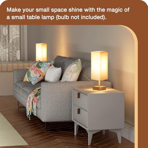 aooshine Gold Small Bedside Lamp for Bedroom - Square Cream Fabric Shade - Image 3