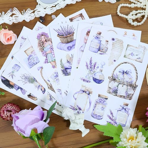 Snycler Sticker Book - 20 Sheets Vintage PET Stickers for Scrapbooking, Junk Journaling, Ephemera, and Decorative Crafts-Song of Lavender - Image 4