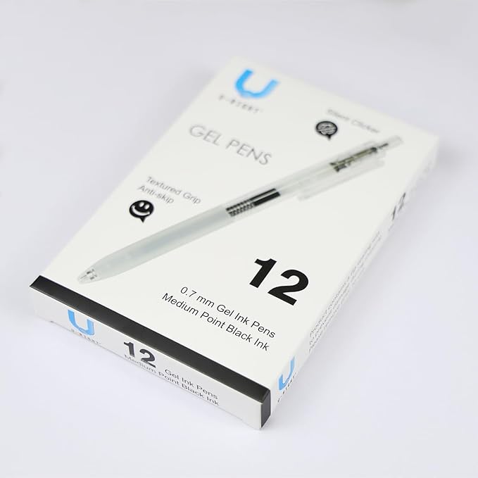 Silent Clicker Medium Point (0.7mm), Black Gel Ink Pens, 12 Count - Home, Office, School, Journaling, Writing, Note-Taking, Teacher Supplies