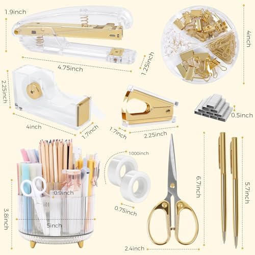 SKYDUE Gold Office Supplies Set with Pencil Holder for Desk - Image 5
