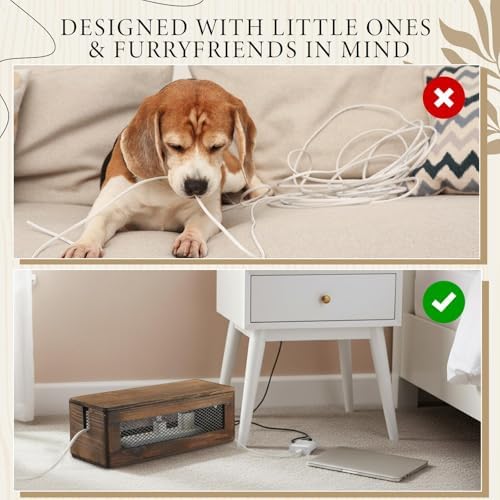 Chunful Extra Large Cable Management Box, 16'' Wood Cord Hider Organizer with Ventilation Nets & Organizer for Power Strip, TV Wires & Desk Cable Storage, Magnetic Lid Hide Floor Cables - Image 5