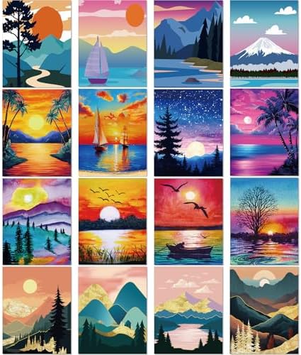 AmazingSpark 16 Pcs Pre Drawn Canvas to Paint for Adults Mountains Lakes by Unknown