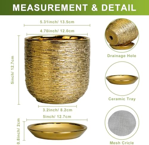 Succulent Pot 5 Inch, Ceramic Plant Pot for Indoor Flowers, Gold - Image 3