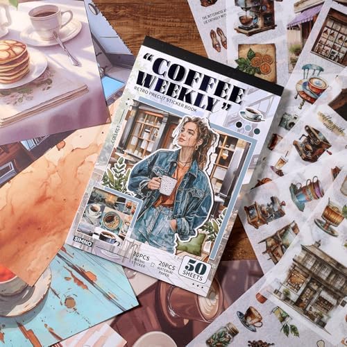 Scrapbooking Stickers - 500 Pre-Cut Washi Stickers & 20 Scrapbook Papers Coffee and People Sticker Books for journaling Scrapbooking Supplies - Image 4