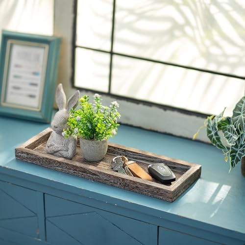 Romadedi Rustic Decorative Wood Candle Tray - 15" Wooden Long Narrow Tray Candle Holder, Farmhouse Small Trays for Coffee Table Centerpieces Dining Room Kitchen Countertop Home Decor, Brown - Image 3
