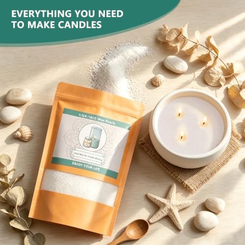 YeeQue Pearled Candle Sand with Wicks and Wooden Dough Bowl DIY Candle Making Kit: 18oz Sand Wax, 50x Cotton Wicks, 140 Hours Burn Time for Home Women Girl Birthday Gift - Image 6