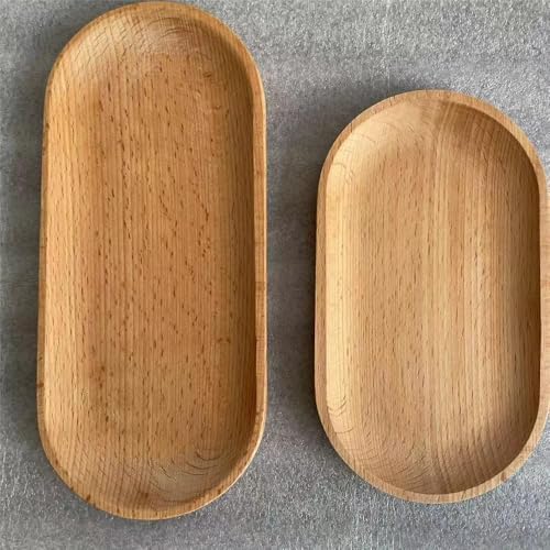 Mini Serving Tray for Jewellery Key Coin Set of 2, Oval Wood Natural Dessert Cup Tray, Small Wooden Cheese Plate, Tableware Decorative Tray - Image 3
