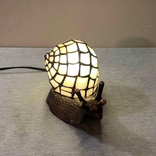Bieye L10988 White Land Snail Tiffany Style Stained Glass Accent Table Lamp - Image 6