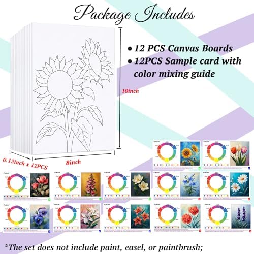 12PCS 8x10IN Pre Drawn Canvas to Paint for Adults Flowers Paint Party - Image 4