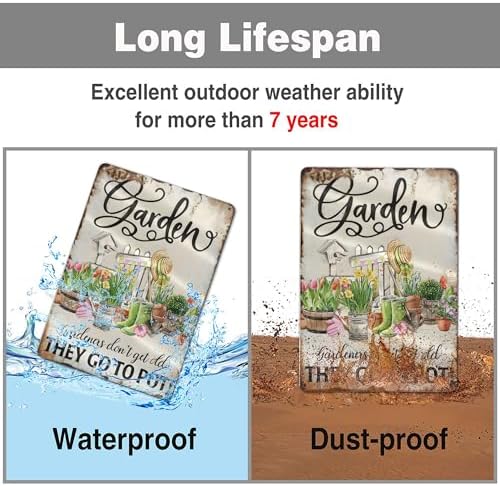 Funny Flowers Metal Sign, Metal Country Rustic Tin Sign, Gardens Don't Get Old They Go to Pot, Yard Sign Garage Farm Outside Garden Wall Decor Sign Plaque Outdoor for Home Fence 8 X 12 Inch - Image 3