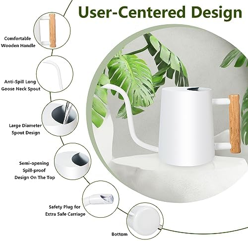 Watering Can Indoor Plants, 35oz Small Stainless Steel Metal Watering Can Modern Decorative Watering Pot with Long Spout for Indoor House Plant Bonsai Outdoor Garden Flowers -White - Image 6