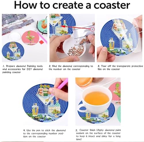 askkqtx 8 Pcs Cocktail Diamond Art Coasters Kits with Holder 4X4 Inch - Image 5