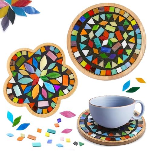 2Pcs DIY Glass Mosaic Tiles Kits Stained Glass Coaster Craft For Adults by Nuyoach
