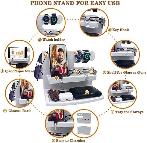VEIYAILU Gifts for Women Girlfriend Him Men Dad Husband Boyfriend Nightstand Organizer Wood Phone Docking Station(White) - Image 5
