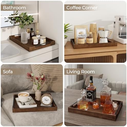 Axeman Wooden Serving Tray with Metal Handles|Ottoman Tray for Breakfast, Bed, Couch|17x13in Ash Wood Coffee Table Trays|Food Drinks Decorative Storage Boards for Ottoman Kitchen, Walnut - Image 6