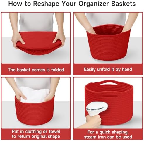 3 Pack Small Rope Storage Baskets, 9.82×9.82×7.1", Red - Image 6