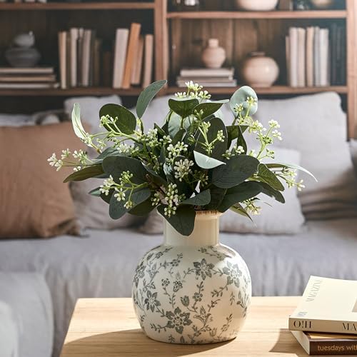 SIDUCAL Ceramic Vintage Vase, 5.91 Inch Retro Ice Cracked Chinoiserie Floral Vase, Rustic Farmhouse Vases for Home Decor, Bookshelf, Garden, Chinoiserie Decor, Tuscan Decor, Gray Floral Pattern - Image 6
