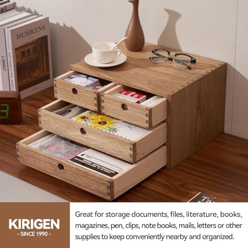 KIRIGEN Wood Desk Organizer with 4 Drawers, Desktop Storage, Brown 34-DBR - Image 5