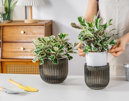 Melphoe Self Watering Pots for Indoor Plants Planter, 6.5/5.3 Inch 2 Pack Planters Self Watering Plant Pots for Flower, Houseplants, Succulent, African Violets and Cactus with Drainage - Image 2