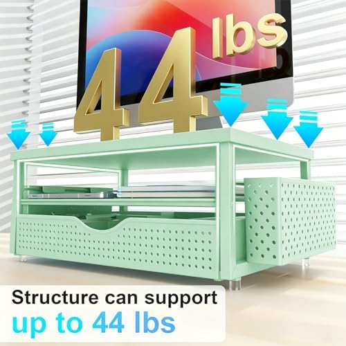 gianotter Desk Organizers and Accessories, Monitor Stand with Drawer and 2 Pen Holder, Desktop Organizer Suitable for Offices and Dormitories (Sage Green) - Image 7