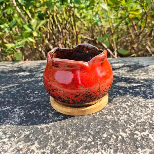 Cute 4" Round Ceramic Home Garden Decoration Succulent Cactus Flower Pots Container -Plant Not Included，Red - Image 2
