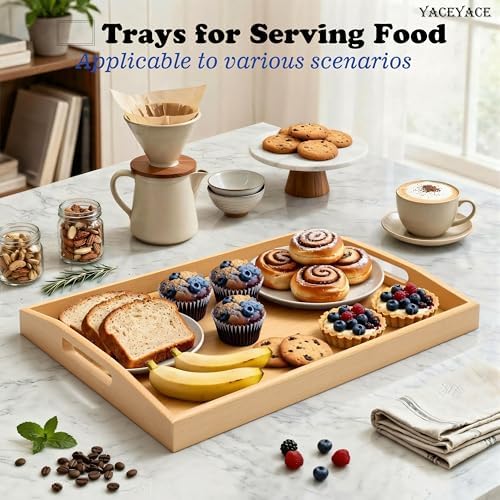 Serving Trays for Home Decor, 15.7"x11.4"x2" Medium Bamboo - Image 6