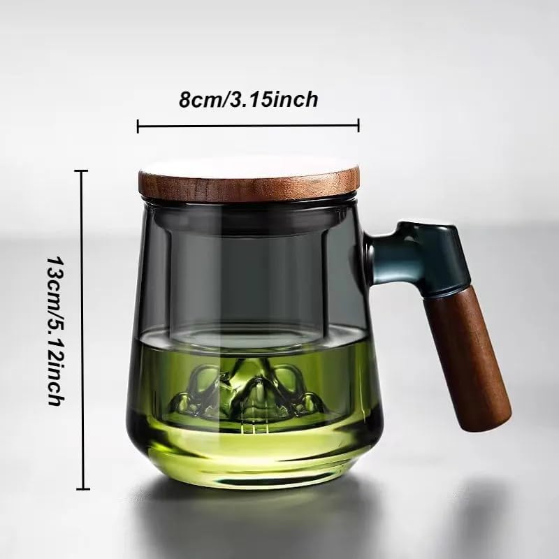 SHUWEICAO-Glass Tea Cup with Infuser and Lid, 17oz/500ml Hand-blown Borosilicate Glass Tea Mugs for Loose Leaf Tea. Gifts for Men (Landscape View Mark) - Image 2