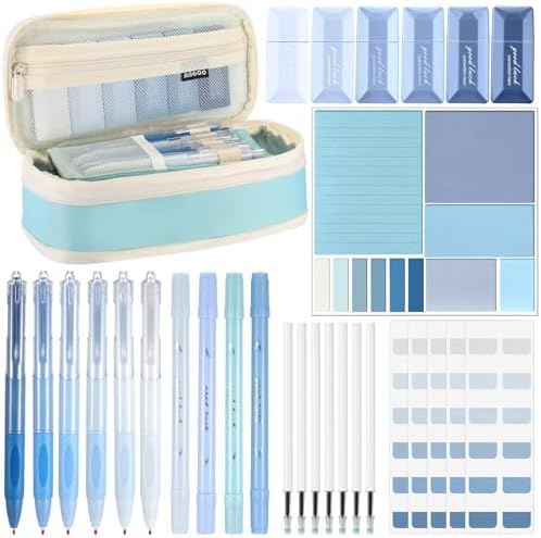 38pcs Aesthetic Office Supplies Kit, Light Blue Color, Classic by Janlaugh