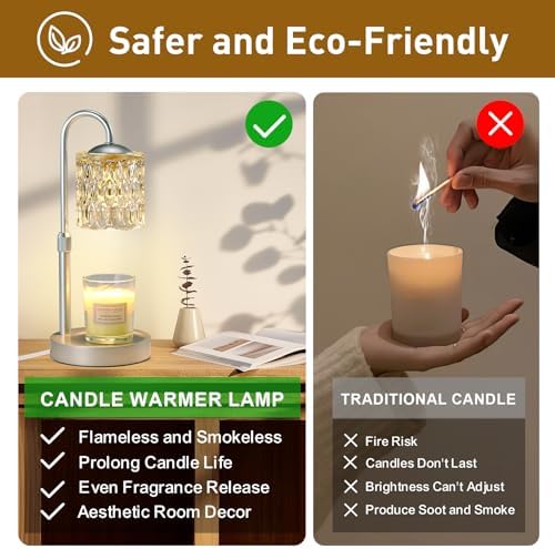 Briever Dimmable Candle Warmer Lamp with Timer, Height Adjustable Electric Candle Wax Warmer, Christmas Birthday Gifts for Women Mom, House Warming Gifts New Home Room Decor, Silver Solid Wood Base - Image 3