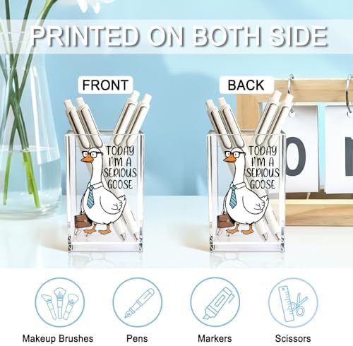 Today I'm A Serious Goose Acrylic Cosmetic Pencil Holder Cup, Funny Silly Goose Pen Holder Gifts For Women Men Friends HR Boss, Office Sarcastic Humor Gifts for Coworkers, Goose Lover Present - Image 3