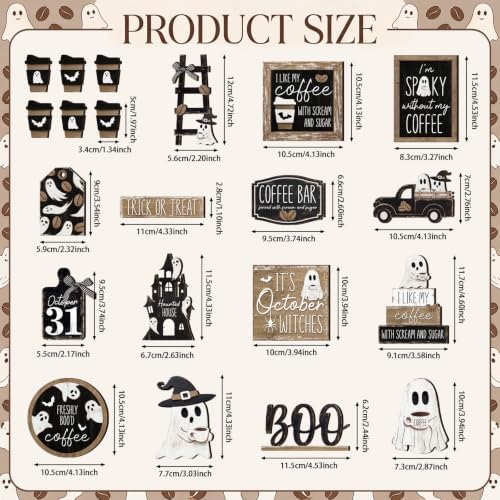 Mifoci 17 Pcs Halloween Ghost Coffee Tiered Tray Decor Set - Image 3