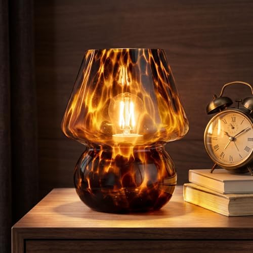 Small Mushroom Table Lamp for Bedside & Nightstand, Murano, Amber by Unknown
