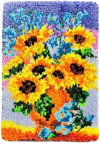 MeoobkCraft Cat Language of Love for Latch Hook Kits for Adults Beginners Sunflower Pre-Printed Latch Hook Rug Kits Embroidery Cross-Stitch for Home Home Decoration 20.47 x 14.96in by MeoobkCraft